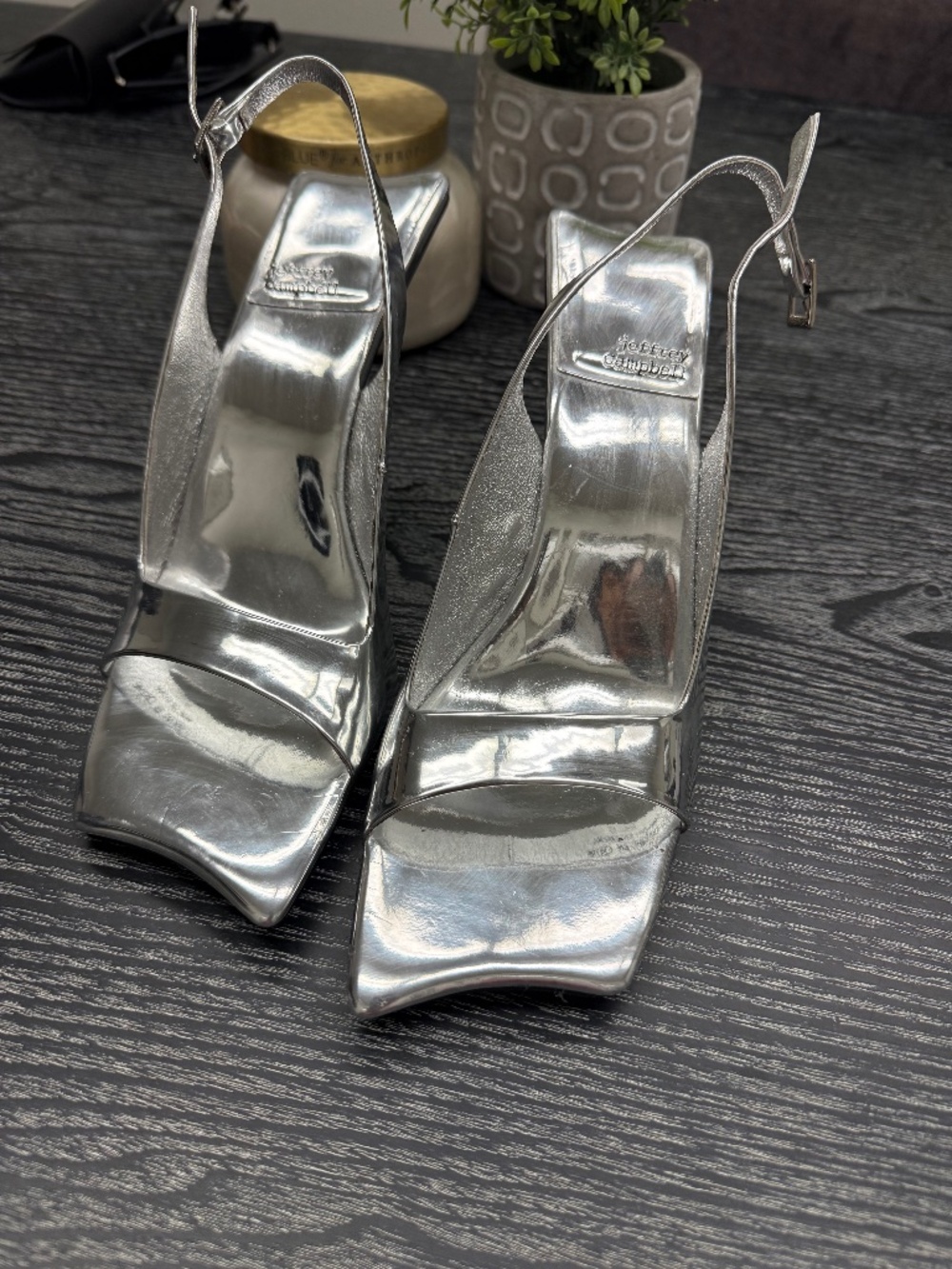 Jeffrey Campbell Silver Square Toed Heels